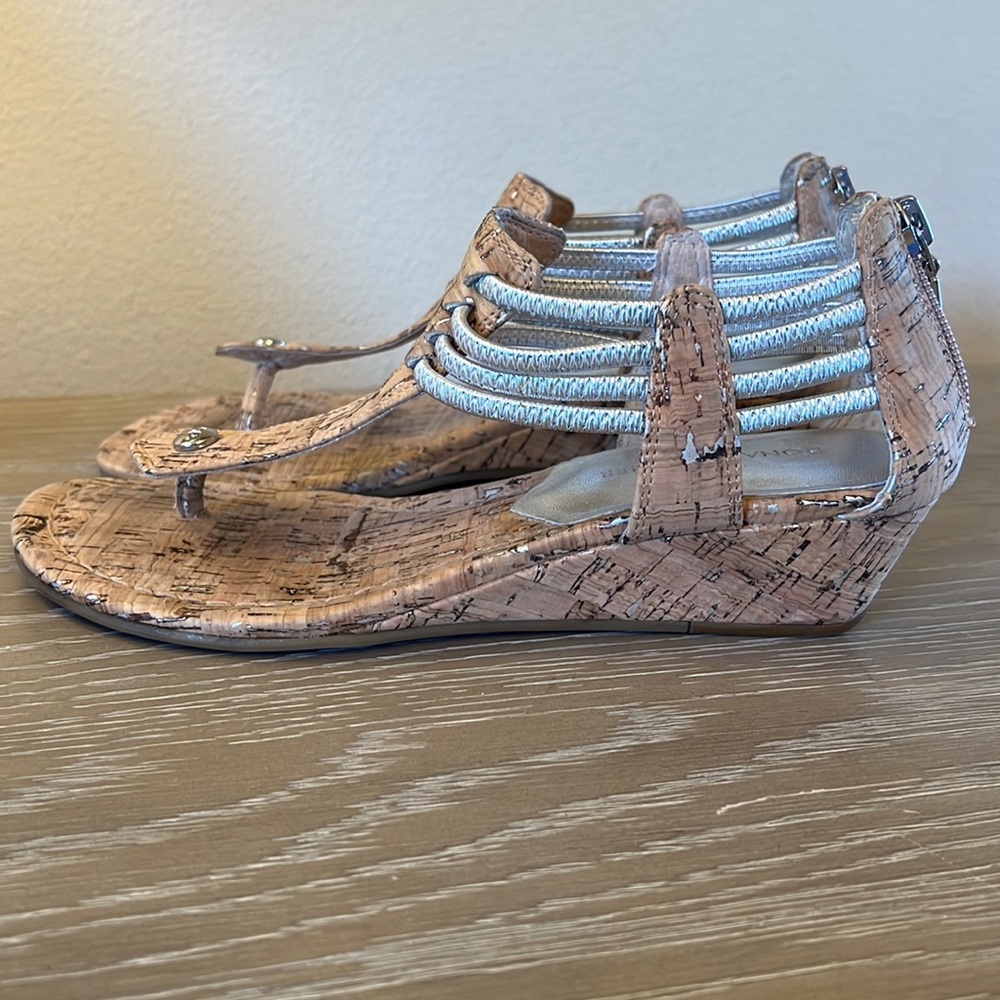 Donald J Pliner, Dyna Cork Wedge Thong Sandals   With Sexy Back Zip